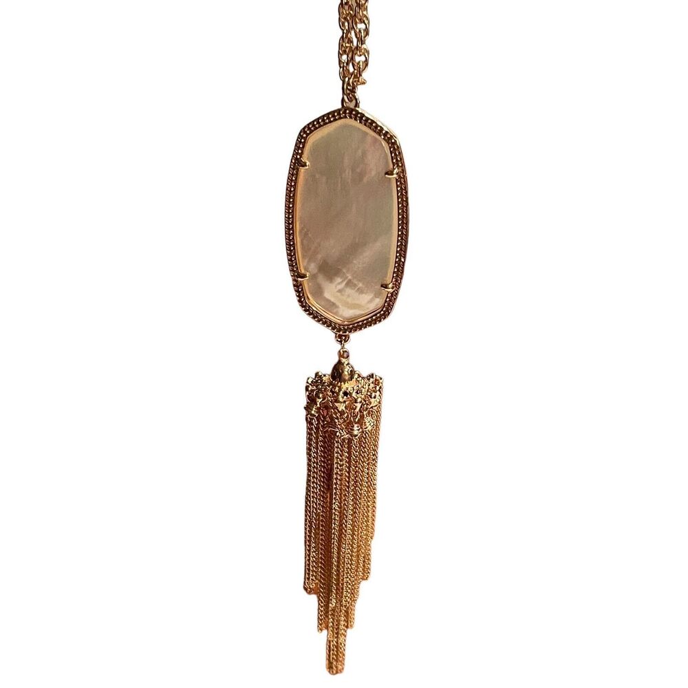 Kendra Scott Long Necklace Rayne Rose Gold Mother of Pearl Tassel